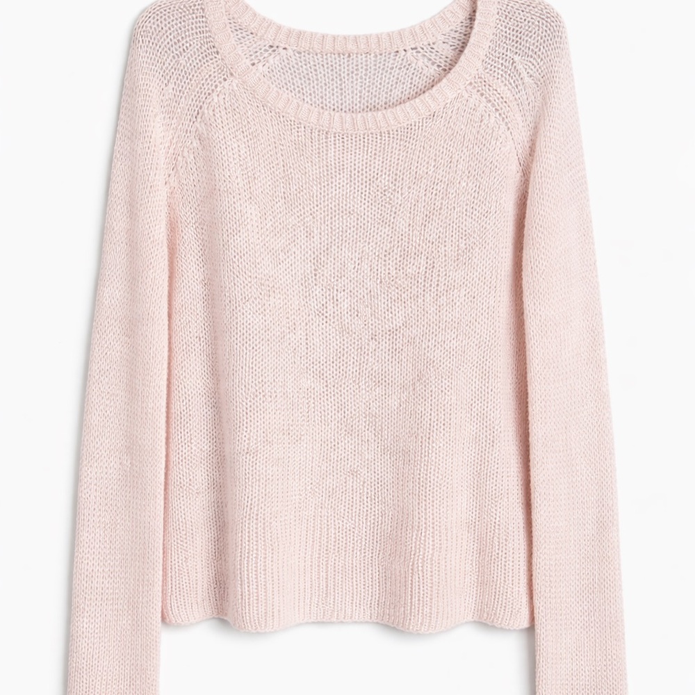 Wooden Ships Fisherman Sweater S/M Light Pink Mohair Wool Blend Cozy Knit - Picture 3 of 8